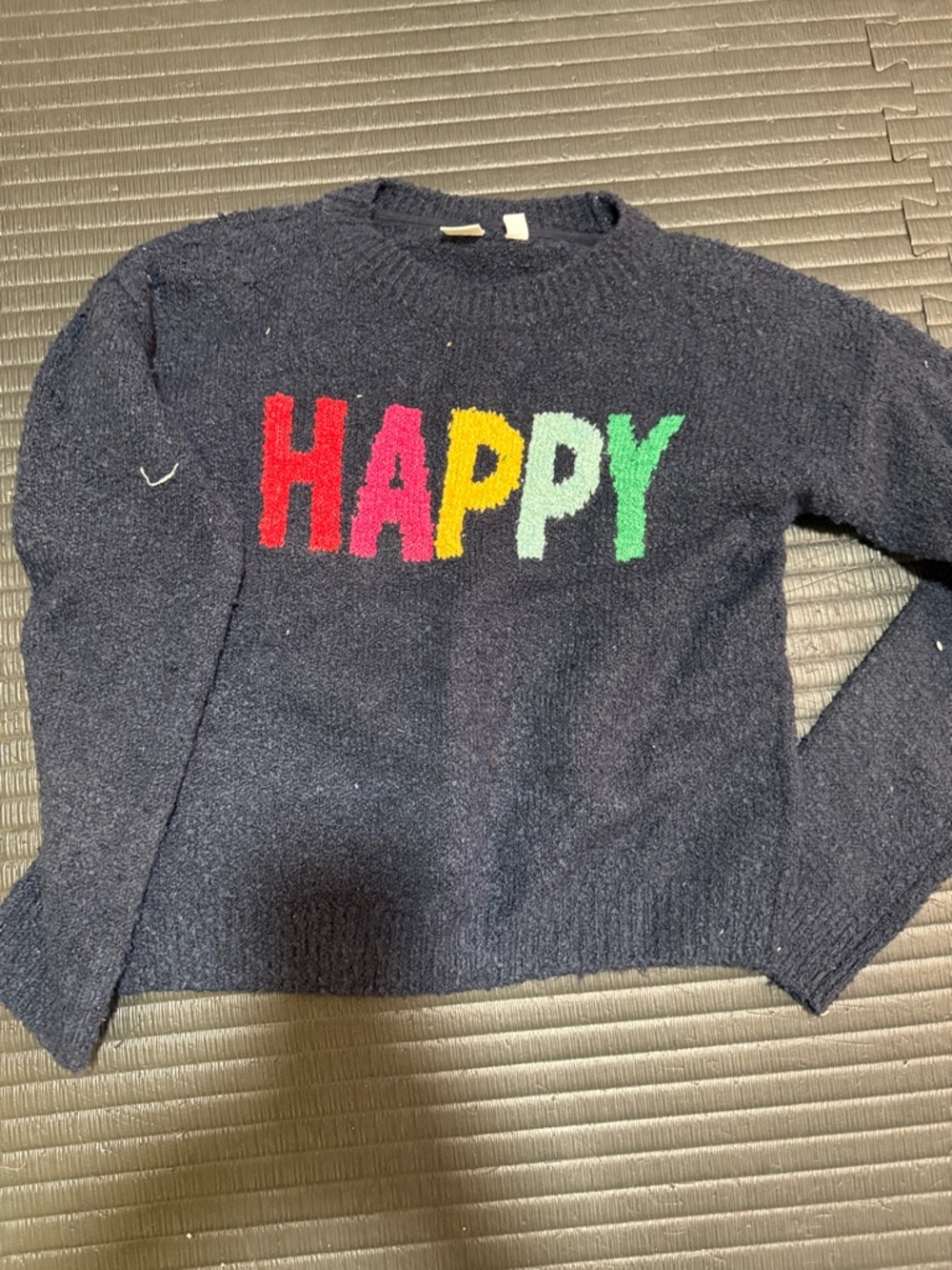 GAP Navy Crewneck Sweater with Multicolor "HAPPY" Letters